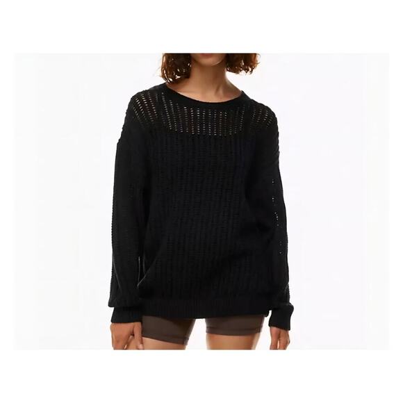 Aritzia Wilfred Free mesh cotton boatneck black afterglow sweater Medium. - Picture 1 of 9